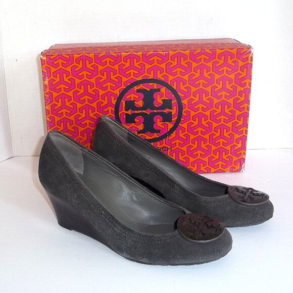 TORY BURCH Size 7.5 Sally Split Suede Wedge Heels Pumps - Picture 1 of 15